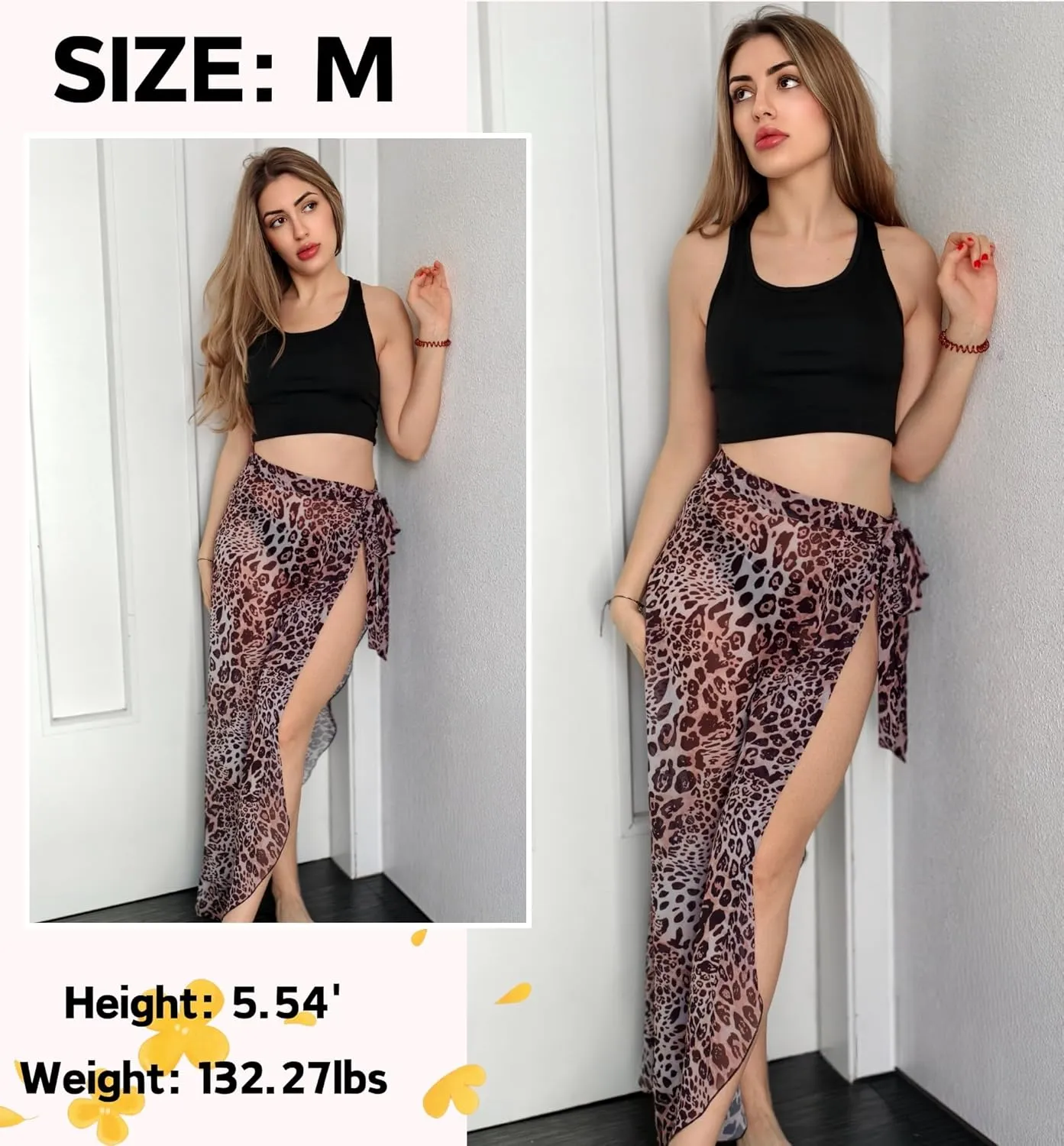 AI'MAGE Women Sarong Ruffle Tie Swimsuit Cover Up Skirt Chiffon Beach Wrap Long Sheer Bathing Suit Cover Ups M/XL