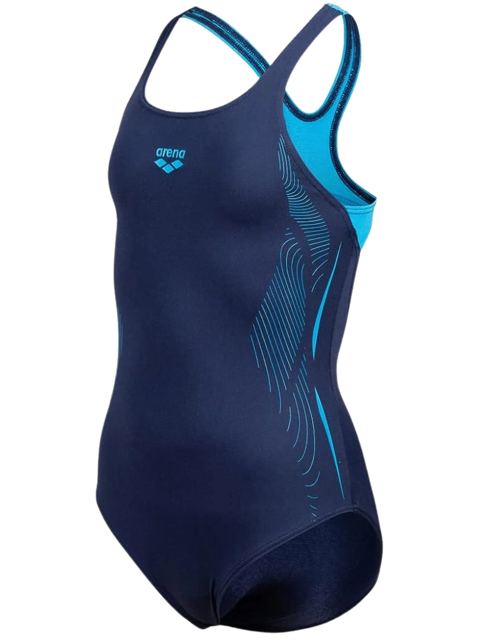Arena Girls Pro Back Graphic Swimsuit - Navy/Turquoise