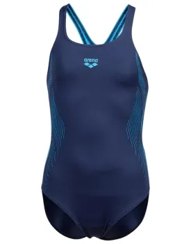 Arena Girls Pro Back Graphic Swimsuit - Navy/Turquoise