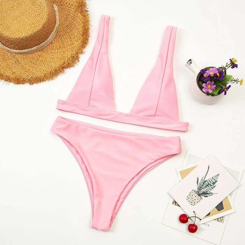 Bikini  Deep V   High Waist Two Piece Brazilian