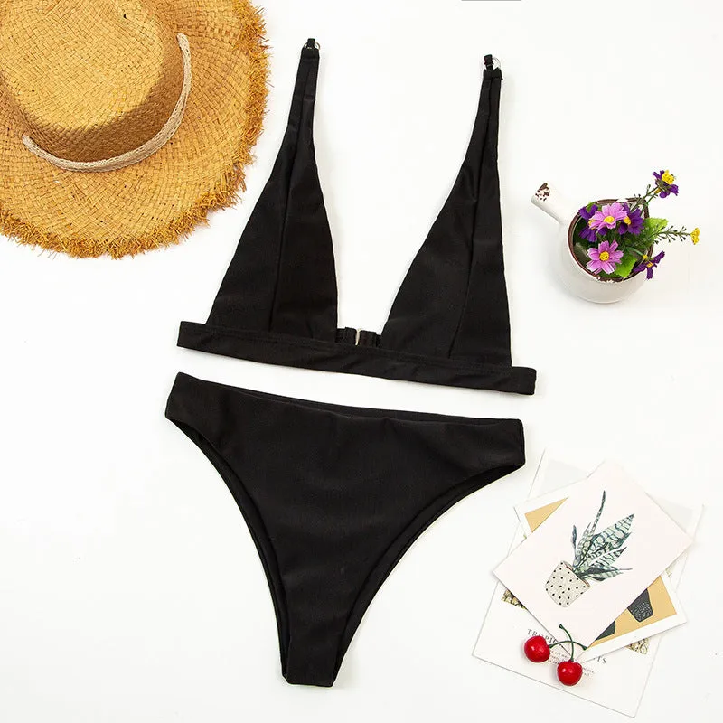 Bikini  Deep V   High Waist Two Piece Brazilian