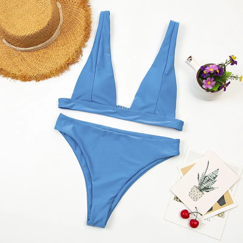 Bikini  Deep V   High Waist Two Piece Brazilian