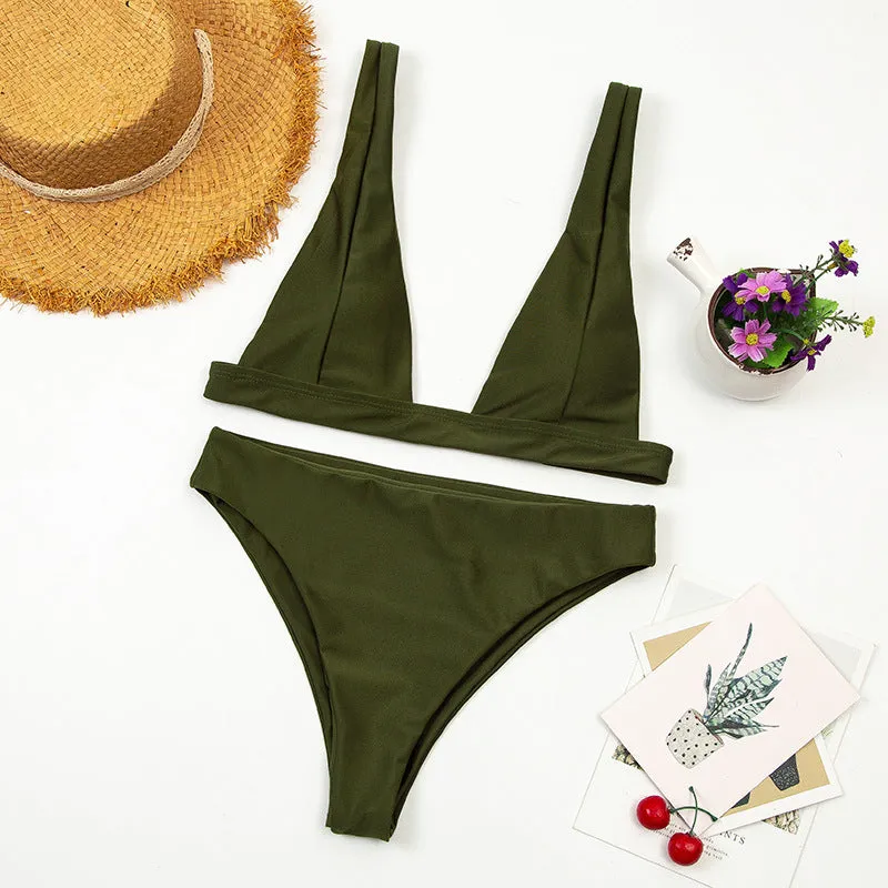 Bikini  Deep V   High Waist Two Piece Brazilian