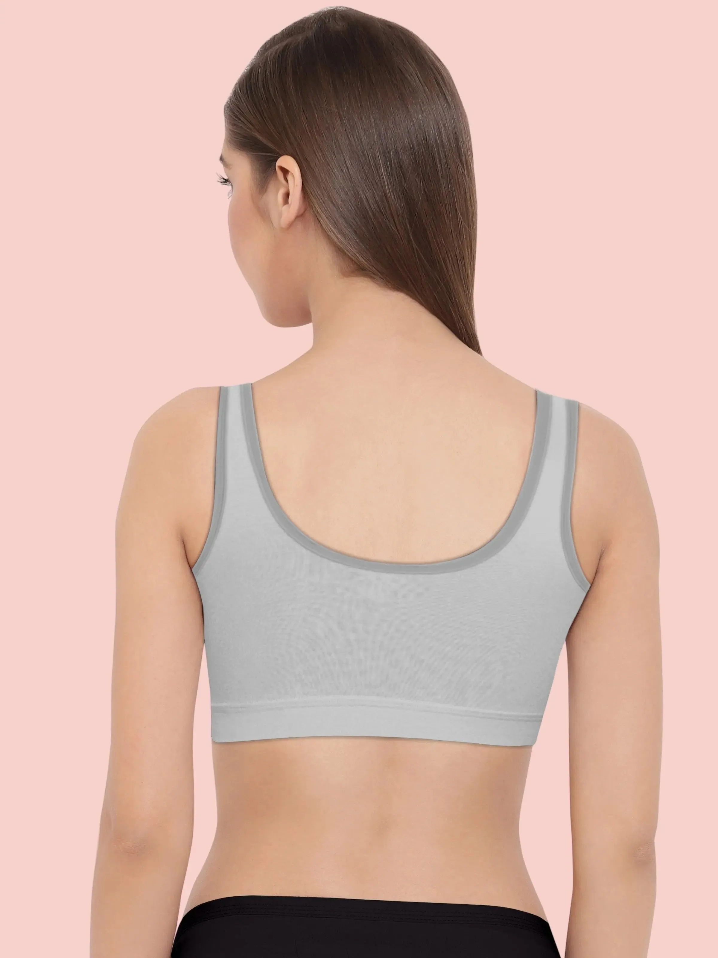 Broad Strap Cotton Gym Bra for Girls  | Removable Pads | Elasticated Underbrand | Good Support | Full Coverage Pack of 2 | White & Grey Sports Bra