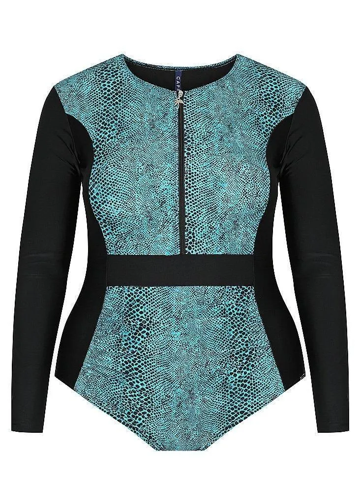 Capriosca CTS4850 Turquoise Snake Long Sleeve One Piece Sunsuit