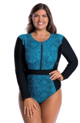 Capriosca CTS4850 Turquoise Snake Long Sleeve One Piece Sunsuit