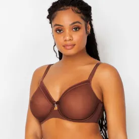 Curvy Couture Sheer Mesh Unlined UW Bra Chocolate