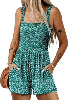 Dokotoo Women's Summer Casual Smocked Rompers Square Neck Sleeveless Loose Shorts Jumpsuits 2025 Beach Vacation Outfits