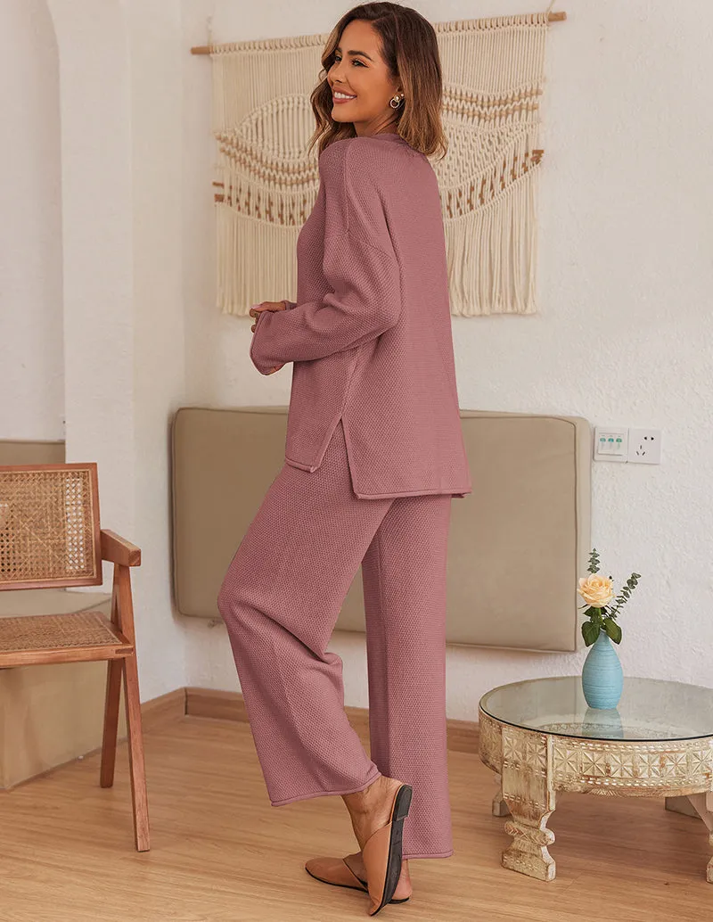 Ekouaer Knit Long Sleeve Pajamas Set (US Only)