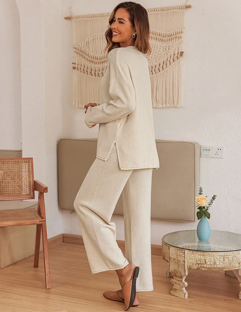 Ekouaer Knit Long Sleeve Pajamas Set (US Only)