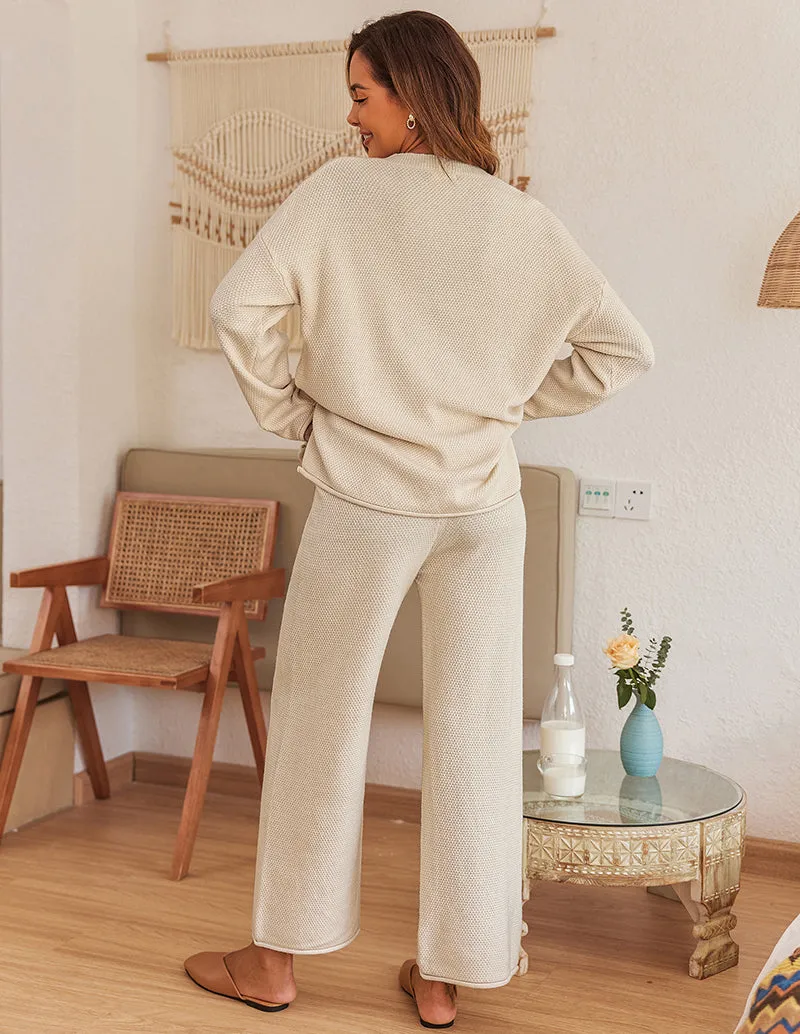 Ekouaer Knit Long Sleeve Pajamas Set (US Only)