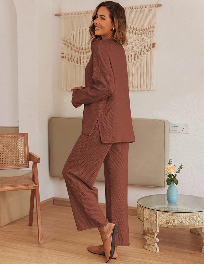 Ekouaer Knit Long Sleeve Pajamas Set (US Only)