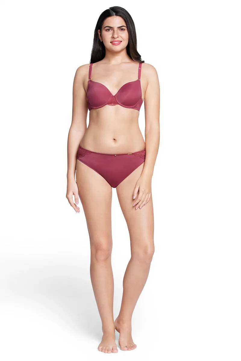 Fantasy Back Solid Padded Wired Lace Bra - Autumn Rose