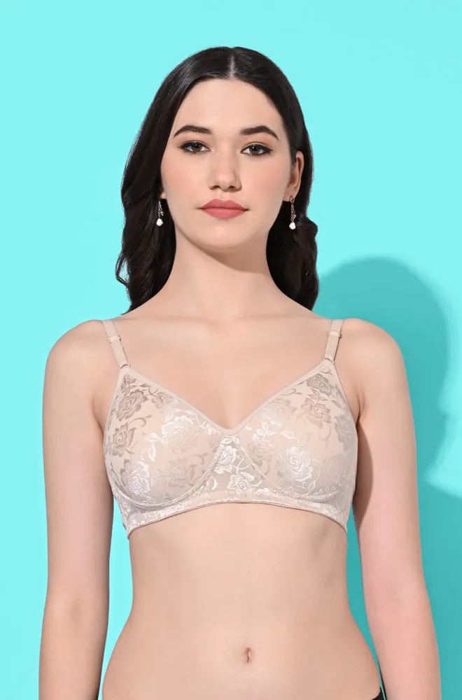 FIMS Fashion Padded Non-Wired Full Cup Floral Print bra Beige Color