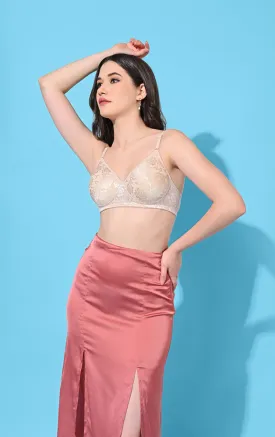 FIMS Fashion Padded Non-Wired Full Cup Floral Print bra Beige Color