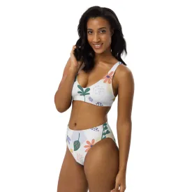 Floral Leaf Print Recycled high-waisted bikini