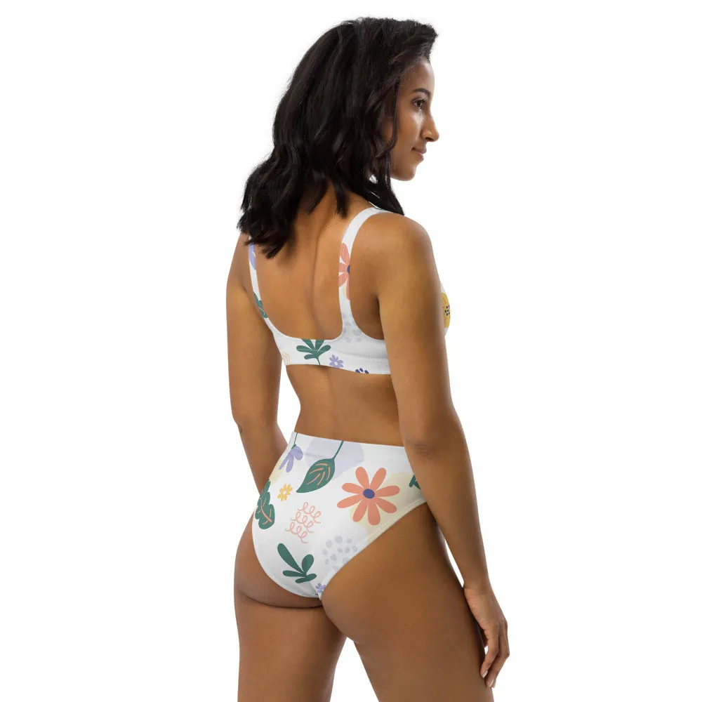 Floral Leaf Print Recycled high-waisted bikini