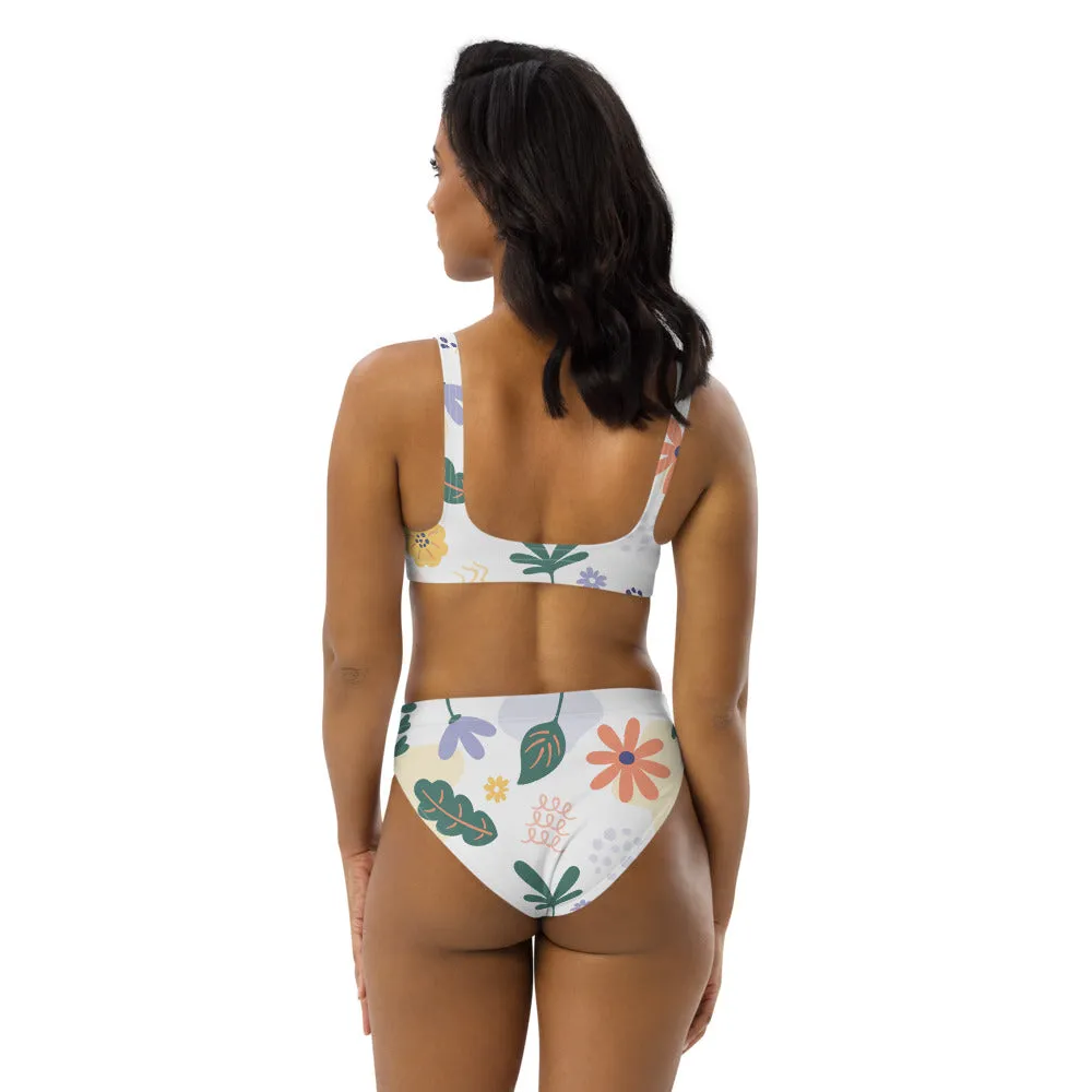 Floral Leaf Print Recycled high-waisted bikini
