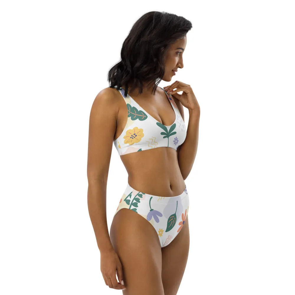 Floral Leaf Print Recycled high-waisted bikini