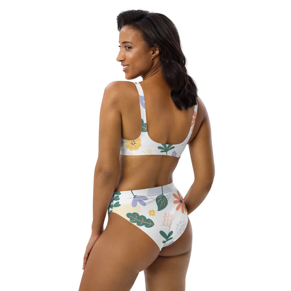 Floral Leaf Print Recycled high-waisted bikini