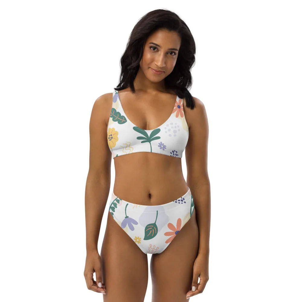 Floral Leaf Print Recycled high-waisted bikini