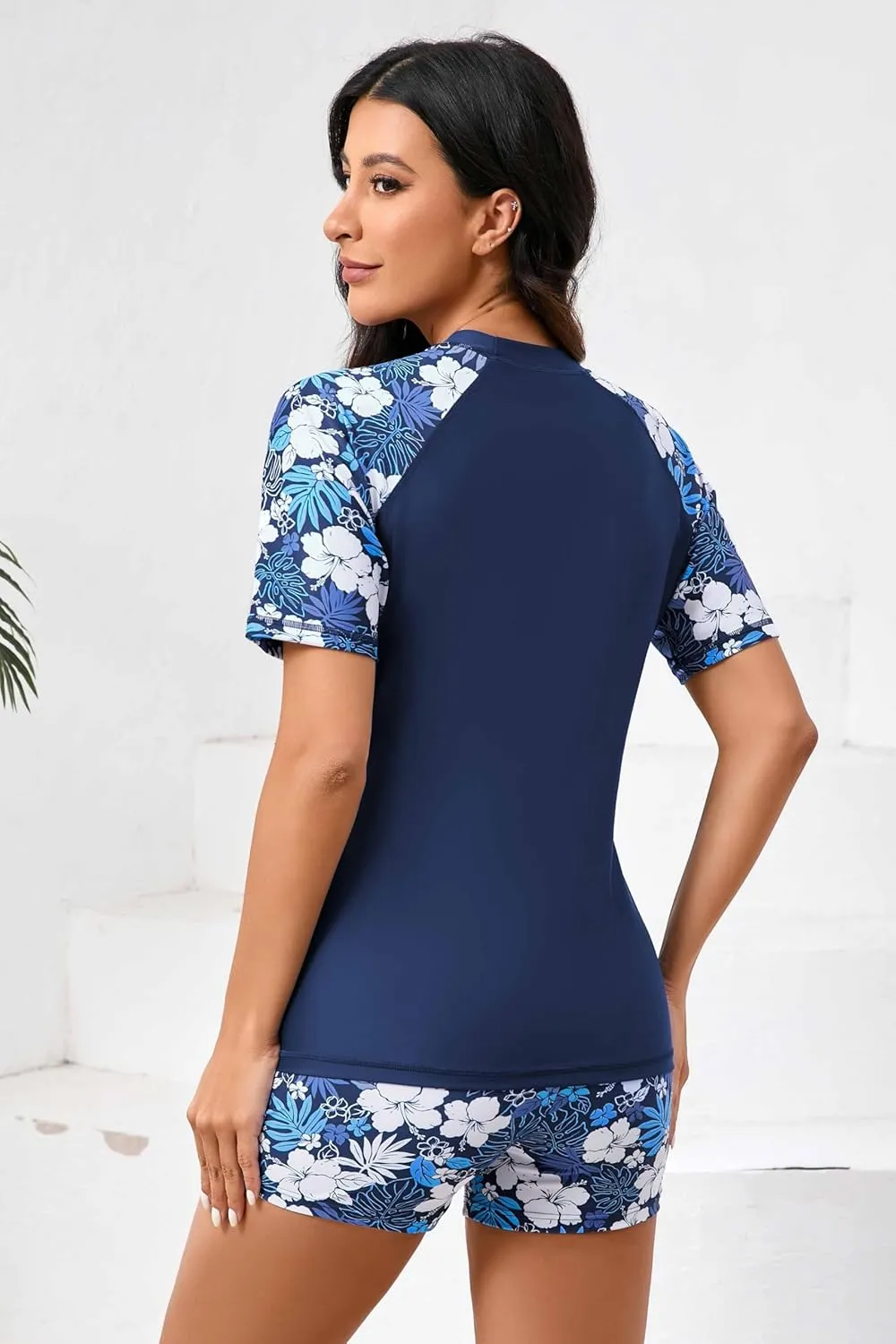 Halcurt Women Short Sleeve Two Piece Rash Guard Set UPF 50 Swim Shirt with Board Shorts