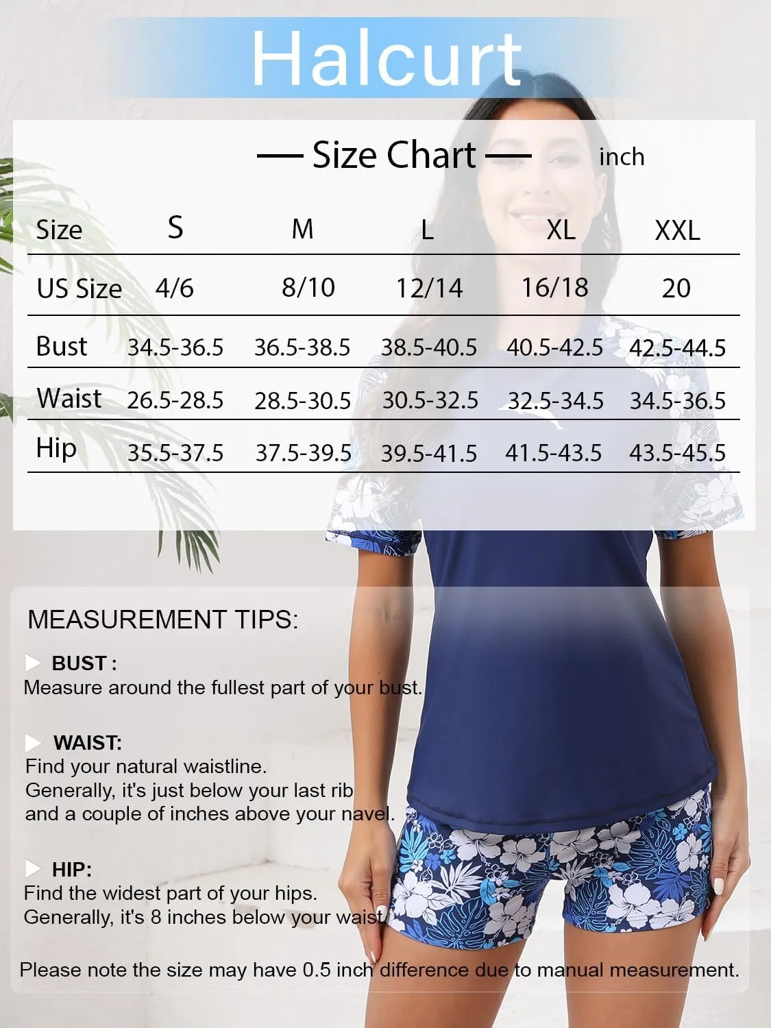 Halcurt Women Short Sleeve Two Piece Rash Guard Set UPF 50 Swim Shirt with Board Shorts