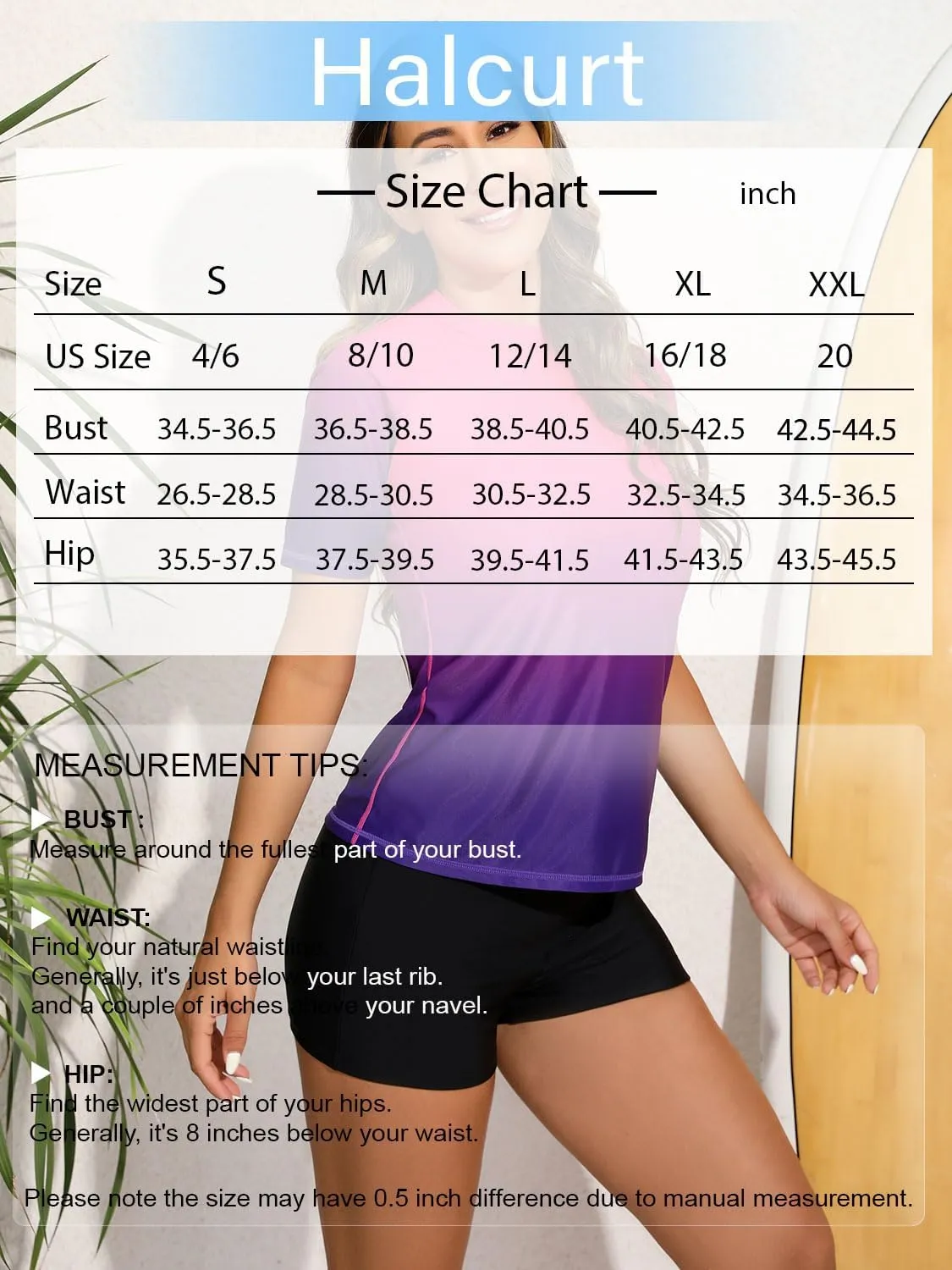 Halcurt Women Short Sleeve Two Piece Rash Guard Set UPF 50 Swim Shirt with Board Shorts