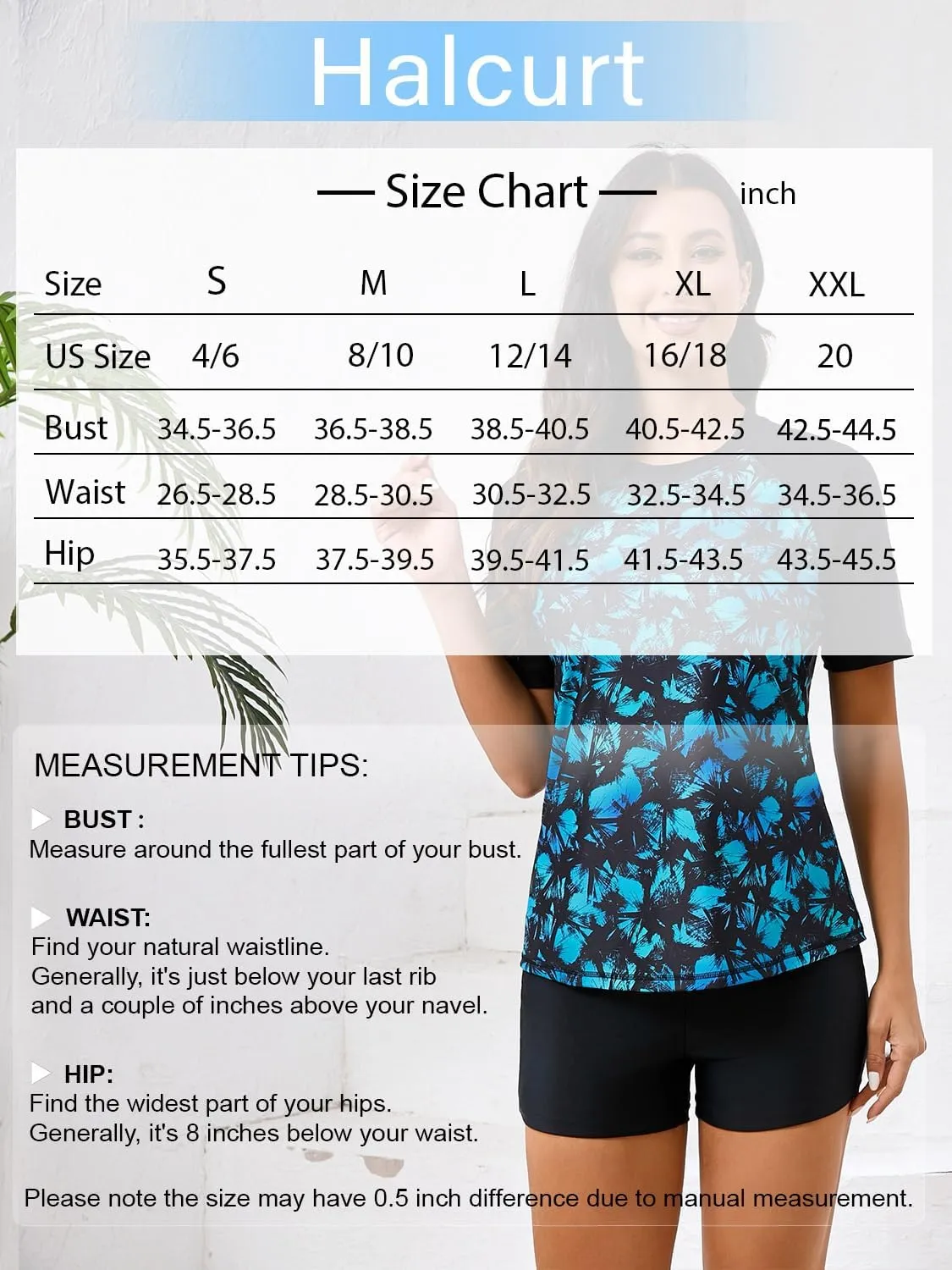 Halcurt Women's Built in Bra Rash Guard UPF 50 Two Piece Swimsuit Shirt and Board Shorts