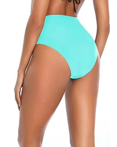 High Cut High Waisted Bikini Bottom Swimsuit For Women-Aqua