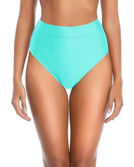 High Cut High Waisted Bikini Bottom Swimsuit For Women-Aqua