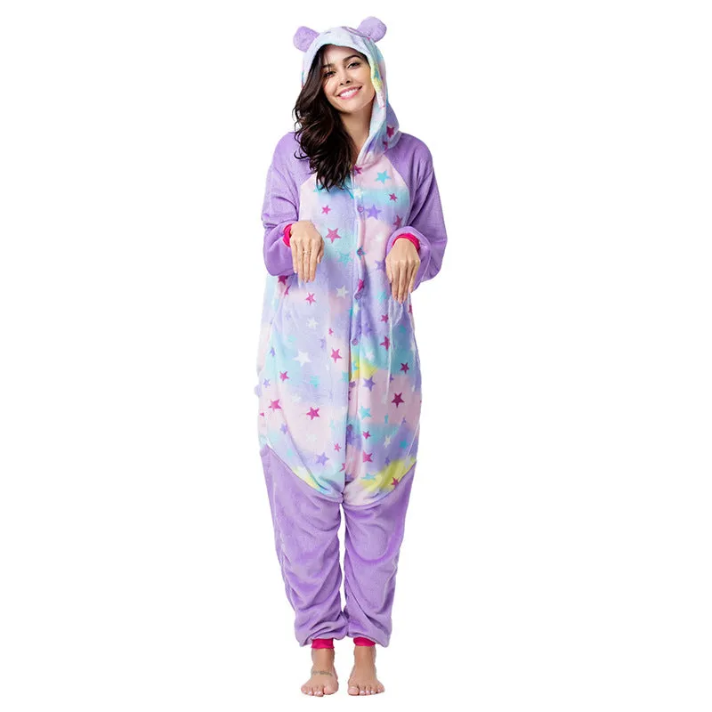 Hoodies Blankets One-Piece Pajamas Adult Panda Series Cartoon Men and Women Winter Flannel