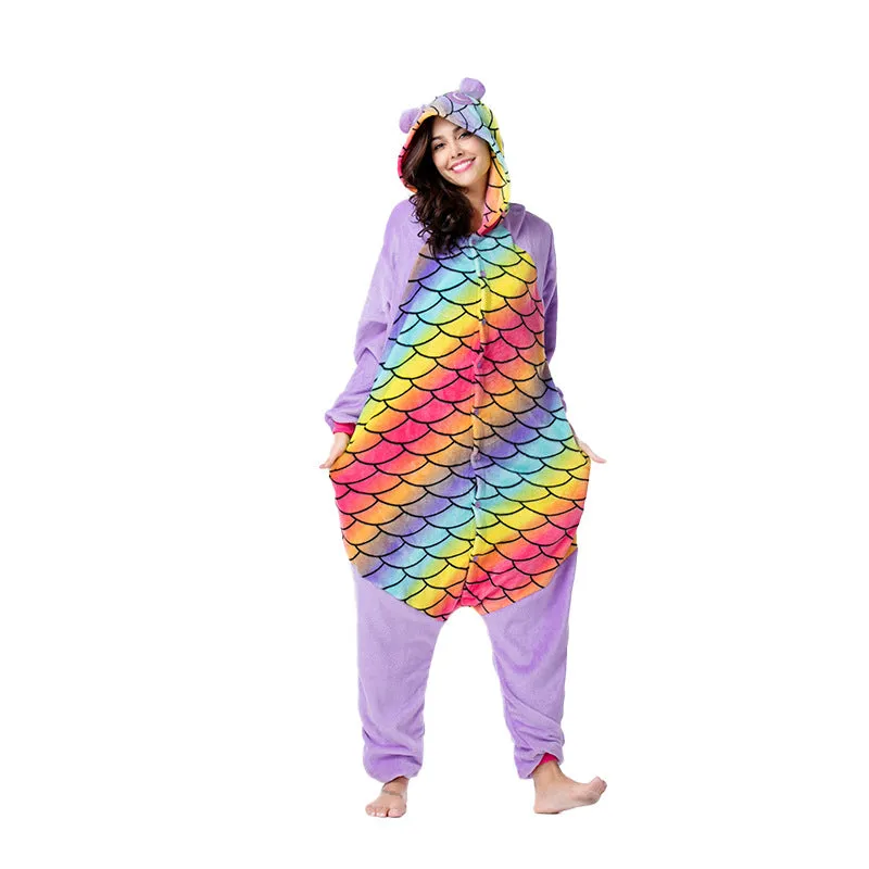Hoodies Blankets One-Piece Pajamas Adult Panda Series Cartoon Men and Women Winter Flannel