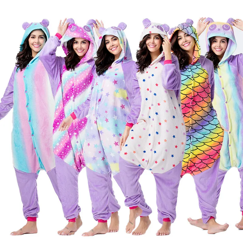 Hoodies Blankets One-Piece Pajamas Adult Panda Series Cartoon Men and Women Winter Flannel