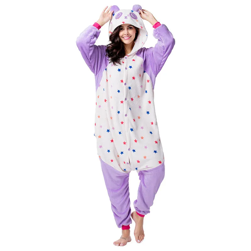 Hoodies Blankets One-Piece Pajamas Adult Panda Series Cartoon Men and Women Winter Flannel