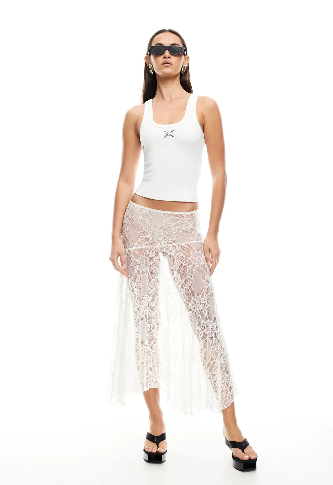 IN BLOOM LACE MIDI SKIRT - IVORY