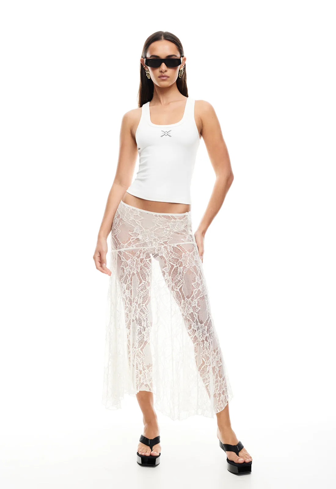 IN BLOOM LACE MIDI SKIRT - IVORY