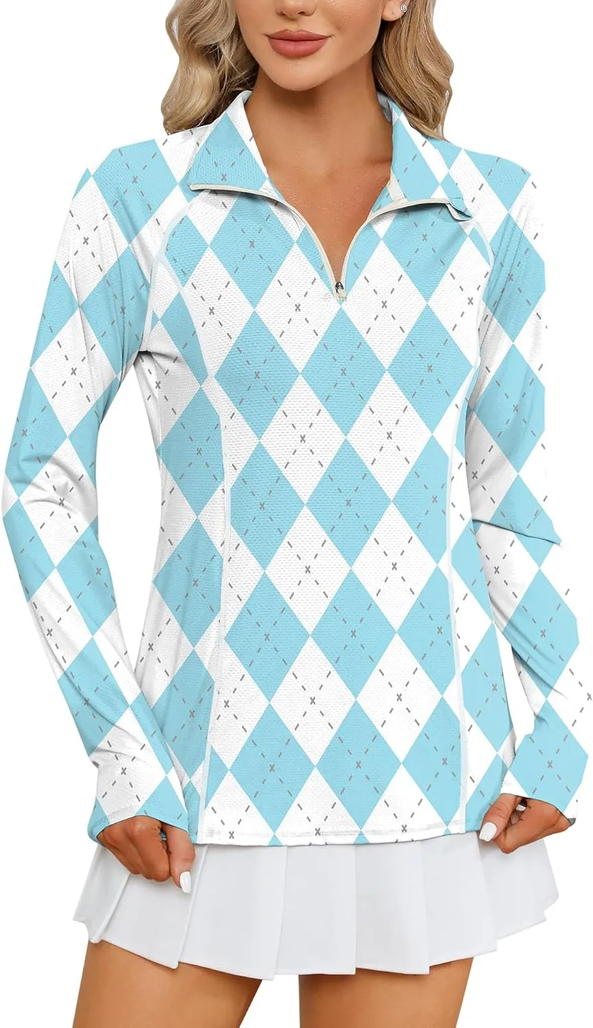 LOMON Women Long Sleeve Shirts Sun Protection 1/4 Zip Summer Quick Dry Hiking Shirts Quarter Zip Pullover for Women