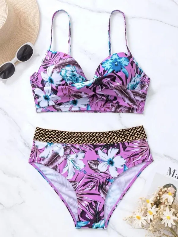 Luna Floral Cross High Waist Bikini
