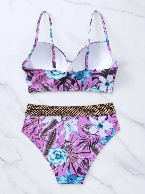 Luna Floral Cross High Waist Bikini