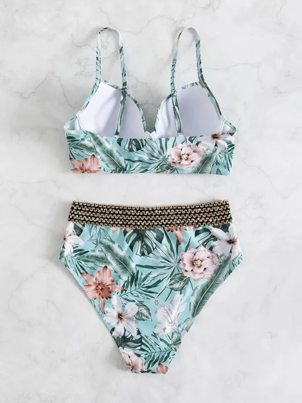 Luna Floral Cross High Waist Bikini
