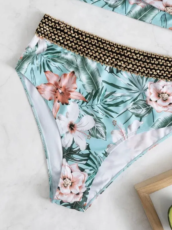 Luna Floral Cross High Waist Bikini