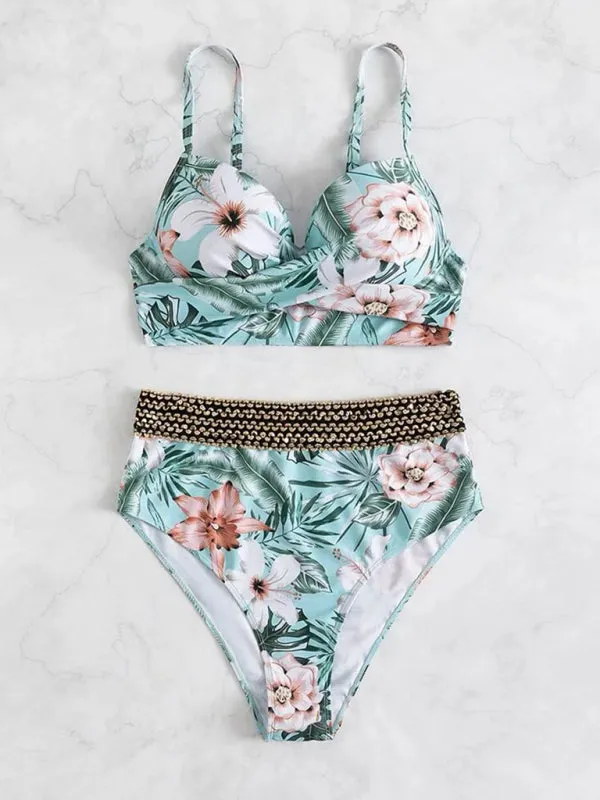 Luna Floral Cross High Waist Bikini