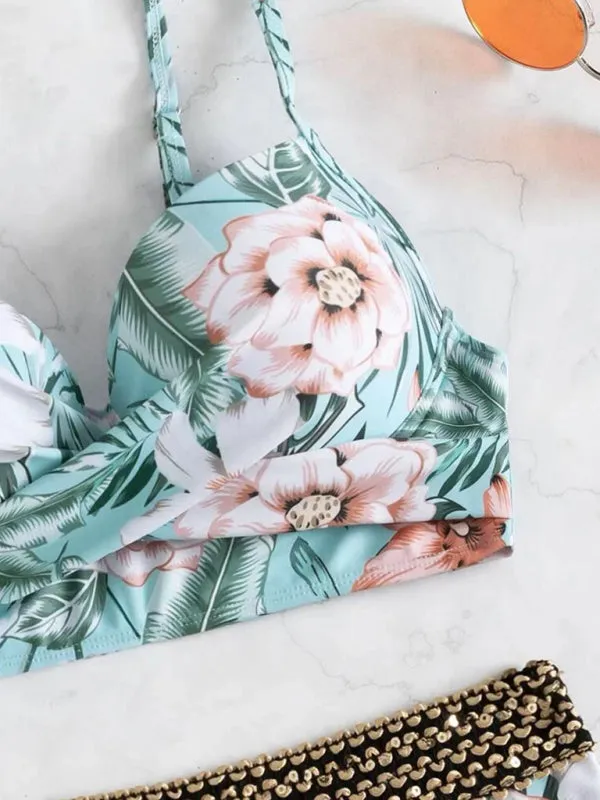 Luna Floral Cross High Waist Bikini