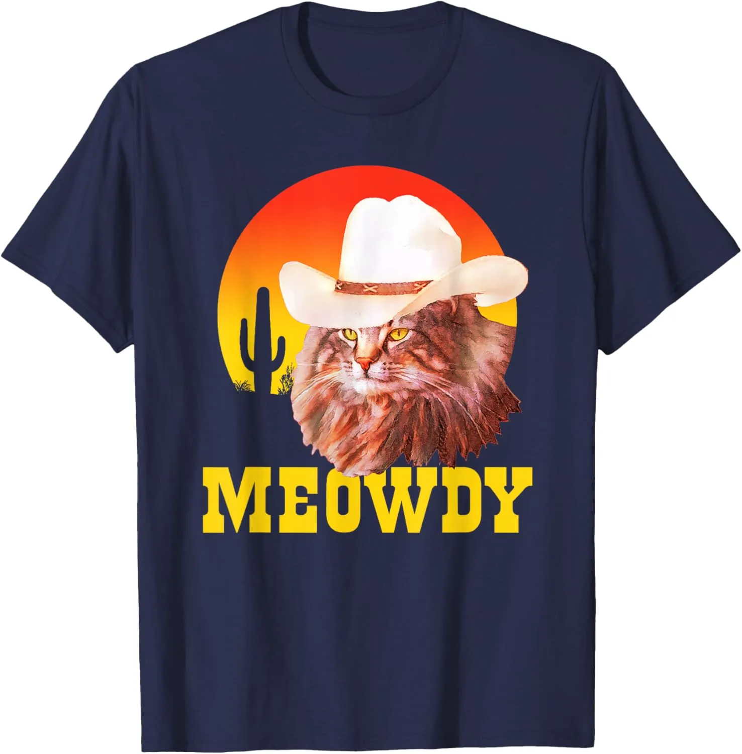 Meowdy! Funny Country Music Cat Cowboy Hat Vintage Blue Unisex Adult Classic Fit Short Sleeve T-Shirt
