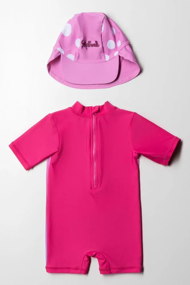 Minnie Mouse Swim Suit With Hat Pink