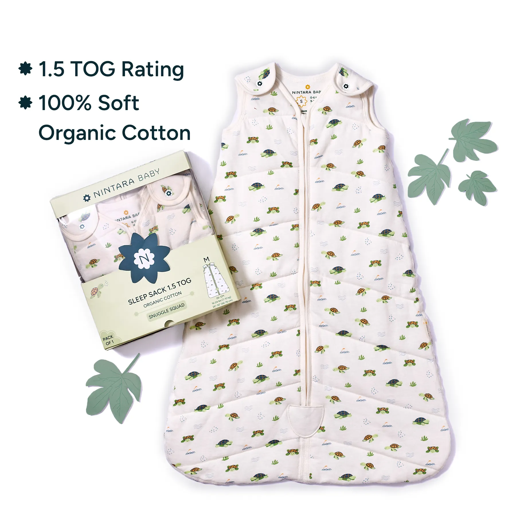 Nintara Baby 1.5 TOG Sleep Sack - Premium Organic Cotton, Soft, Breathable, Wearable Blanket for Newborns, Infants & Toddlers (0-24 Months), Unisex Baby Sleeping Bag, Gifts for Babies