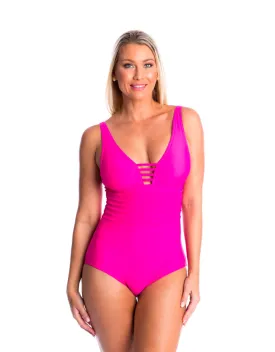 Pink V Neck Binding One Piece