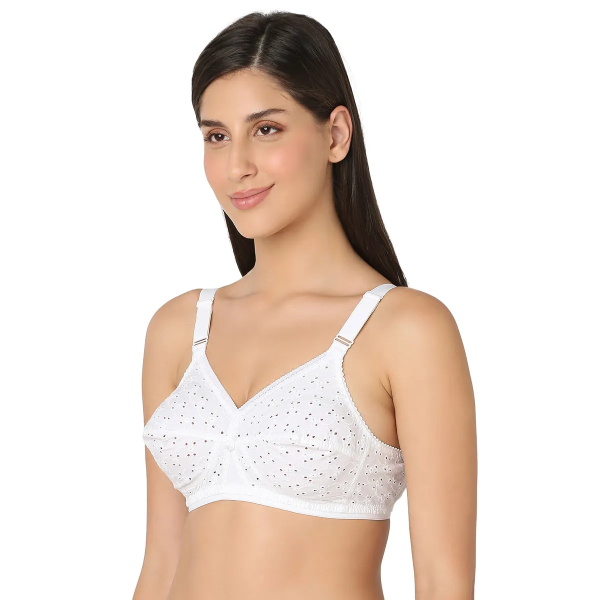 PRIYANKA-Cotton Non Padded Wire Free Full Coverage Bra White