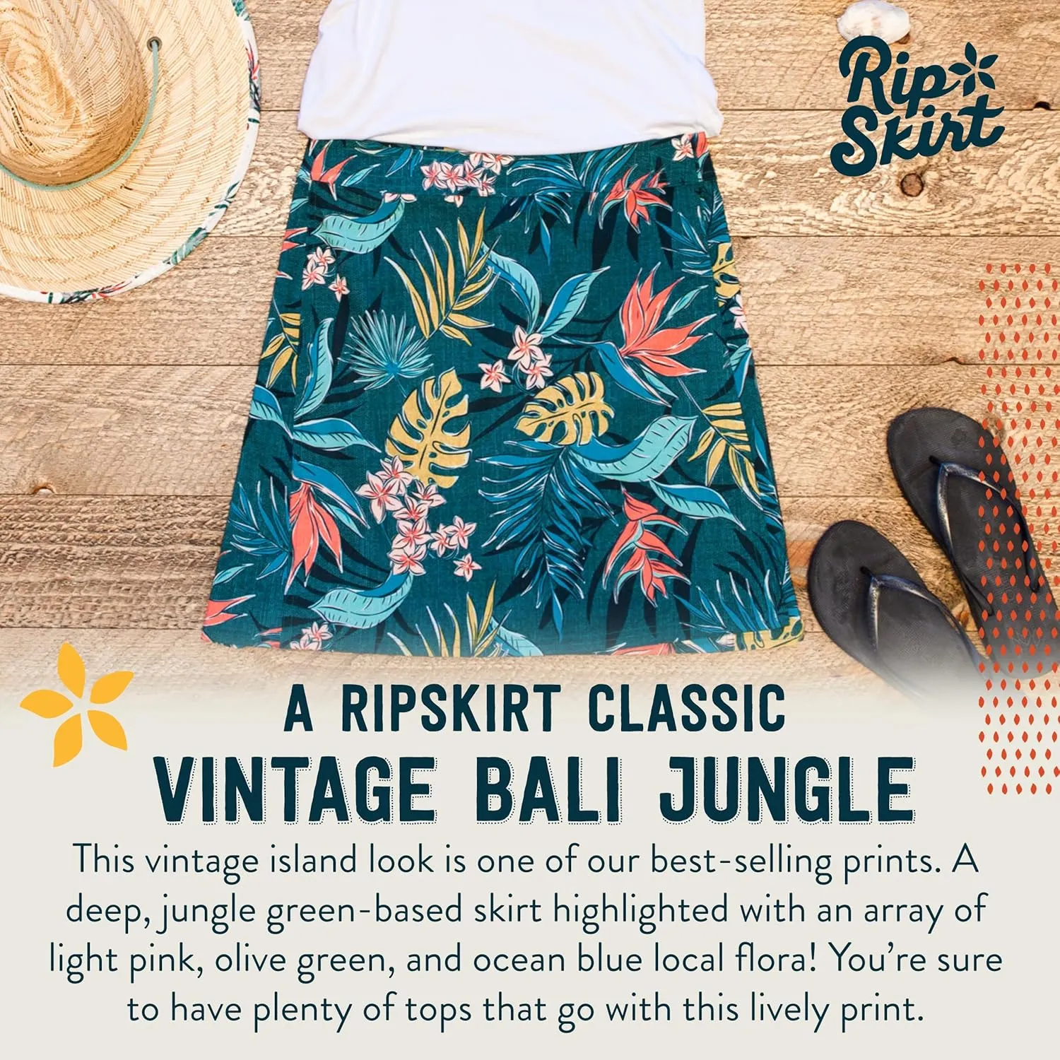 RipSkirt Hawaii Length 2 - Wrap Skirt for Women - Quick Dry Swim Cover-Up for Beach, Travel with Pocket